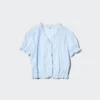 Blusa de algodón con cuello en V y tejido dobby para mujer Blusa de algodón con cuello en V y tejido dobby para mujer