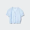 Blusa de algodón con cuello en V y tejido dobby para mujer Blusa de algodón con cuello en V y tejido dobby para mujer