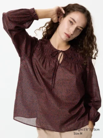 Blusa de algodón ligero con fruncidos para mujer | Estampado