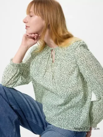 Blusa de algodón ligero con fruncidos para mujer | Estampado