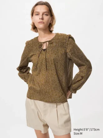 Blusa de algodón ligero con fruncidos para mujer | Estampado