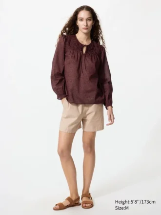Blusa de algodón ligero con fruncidos para mujer | Estampado