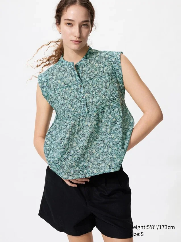 Blusa de algodón ligero con pinzas para mujer | Sin mangas | Estampada Blusa de algodón ligero con pinzas para mujer | Sin mangas | Estampada