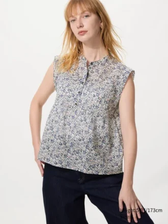 Blusa de algodón ligero con pinzas para mujer | Sin mangas | Estampada