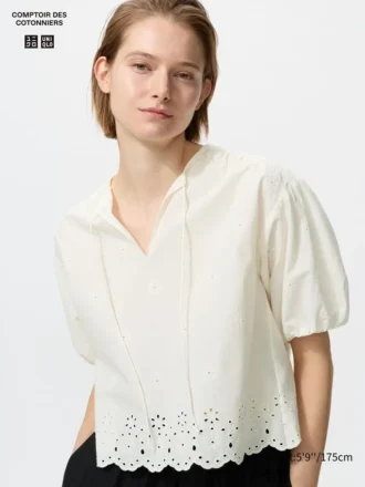 Blusa de mangas cortas con bordado para mujer