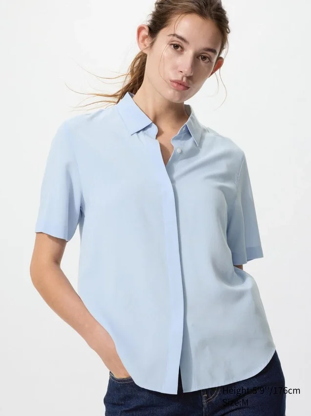 Blusa de mangas cortas de rayón para mujer Blusa de mangas cortas de rayón para mujer