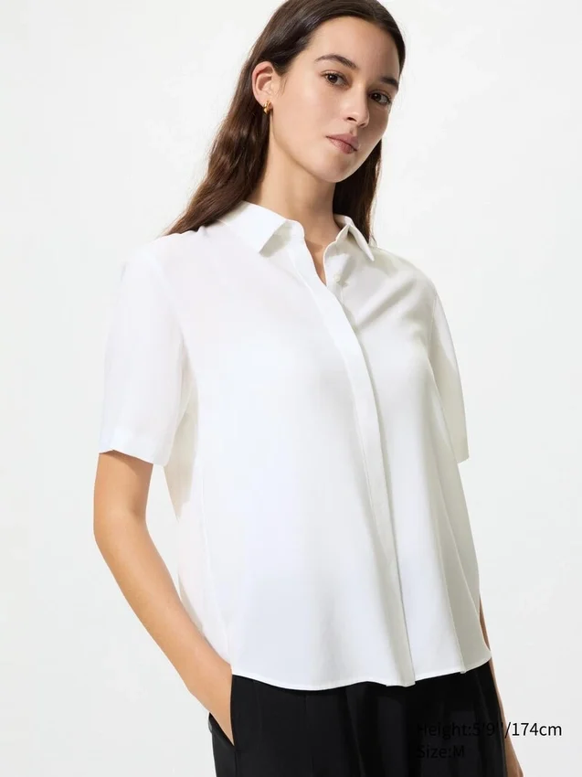 Blusa de mangas cortas de rayón para mujer Blusa de mangas cortas de rayón para mujer