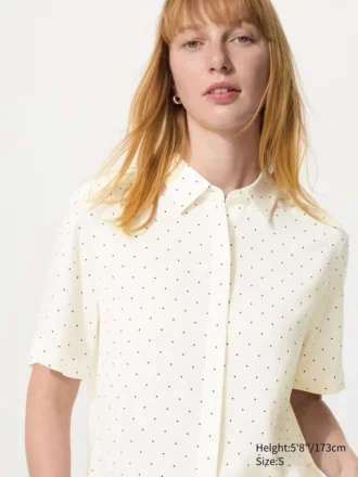 Blusa de mangas cortas de rayón para mujer | Lunares