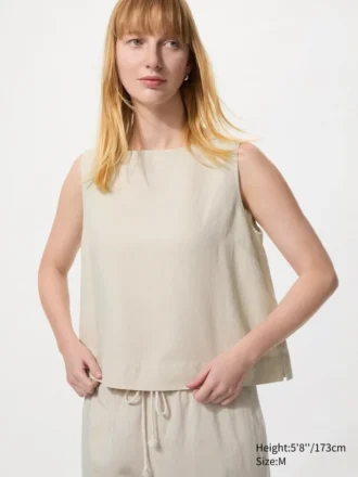 Blusa de mezcla de lino para mujer | Sin mangas