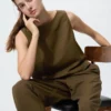 Blusa de mezcla de lino para mujer | Sin mangas Blusa de mezcla de lino para mujer | Sin mangas