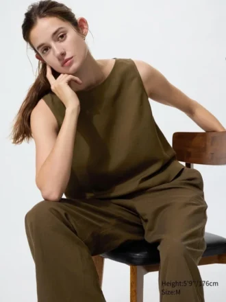 Blusa de mezcla de lino para mujer | Sin mangas