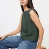 Blusa de mezcla de lino para mujer | Sin mangas Blusa de mezcla de lino para mujer | Sin mangas