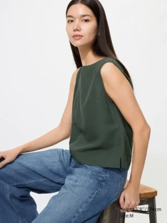 Blusa de mezcla de lino para mujer | Sin mangas