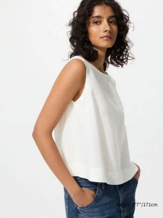Blusa de mezcla de lino para mujer | Sin mangas