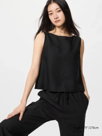 Blusa de mezcla de lino para mujer | Sin mangas