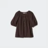 Blusa de mujer con mangas voluminosas de mezcla de lino Blusa de mujer con mangas voluminosas de mezcla de lino
