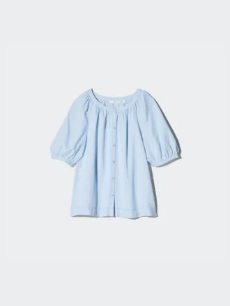 Blusa de mujer con mangas voluminosas de mezcla de lino