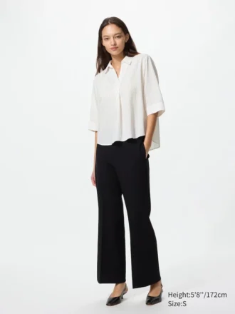 Blusa de mujer de rayón con cuello skipper y mangas 3/4 | A rayas