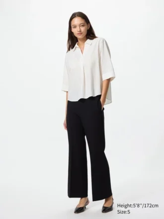 Blusa de mujer de rayón con cuello skipper y mangas 3/4 | A rayas