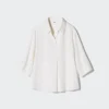 Blusa de mujer de rayón con cuello skipper y mangas 3/4 | A rayas Blusa de mujer de rayón con cuello skipper y mangas 3/4 | A rayas