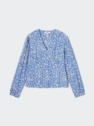 Blusa de mujer estampada con cuello en V y camisas de manga larga