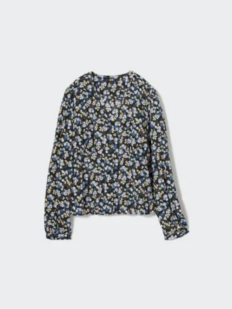 Blusa de mujer estampada con cuello en V y camisas de manga larga