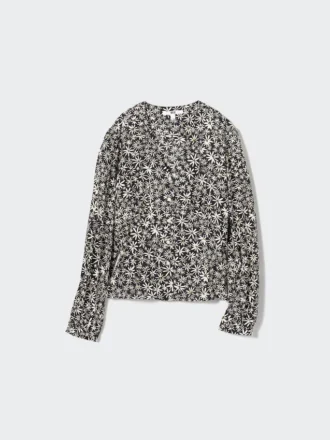 Blusa de mujer estampada con cuello en V y camisas de manga larga