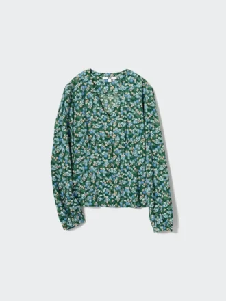 Blusa de mujer estampada con cuello en V y camisas de manga larga