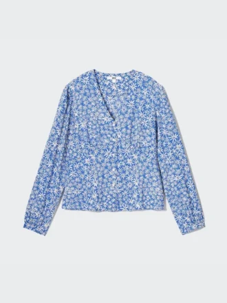 Blusa de mujer estampada con cuello en V y camisas de manga larga