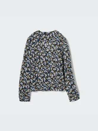 Blusa de mujer estampada con cuello en V y camisas de manga larga