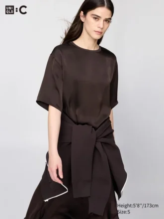Blusa de pantalones cortos oversize de satén para mujer | Mangas medias