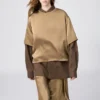 Blusa de pantalones cortos oversize de satén para mujer | Mangas medias Blusa de pantalones cortos oversize de satén para mujer | Mangas medias