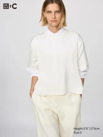 Blusa de pantalones cortos oversize de satén para mujer | Mangas medias