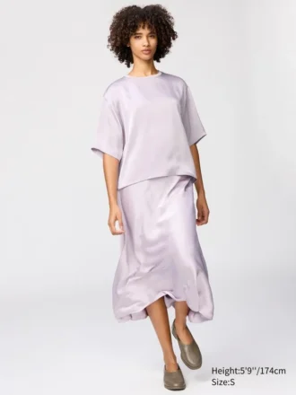 Blusa de pantalones cortos oversize de satén para mujer | Mangas medias