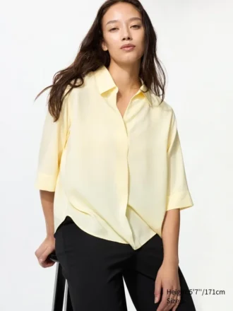 Blusa de rayón con cuello Skipper para mujer | Mangas 3/4