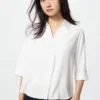 Blusa de rayón con cuello Skipper para mujer | Mangas 3/4 Blusa de rayón con cuello Skipper para mujer | Mangas 3/4