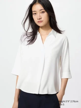 Blusa de rayón con cuello Skipper para mujer | Mangas 3/4
