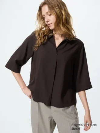 Blusa de rayón con cuello Skipper para mujer | Mangas 3/4