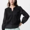 Blusa ligera de algodón fruncida para mujer Blusa ligera de algodón fruncida para mujer