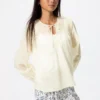 Blusa ligera de algodón fruncida para mujer Blusa ligera de algodón fruncida para mujer