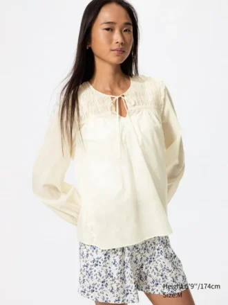 Blusa ligera de algodón fruncida para mujer Blusa ligera de algodón fruncida para mujer