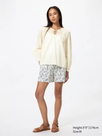 Blusa ligera de algodón fruncida para mujer Blusa ligera de algodón fruncida para mujer