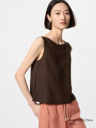 Blusa sin mangas de mezcla de lino para mujer