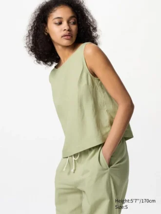 Blusa sin mangas de mezcla de lino para mujer