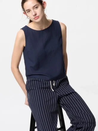 Blusa sin mangas de mezcla de lino para mujer