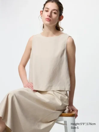 Blusa sin mangas de mezcla de lino para mujer