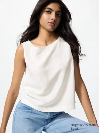 Blusa sin mangas de mezcla de lino para mujer