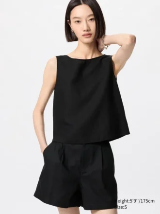 Blusa sin mangas de mezcla de lino para mujer