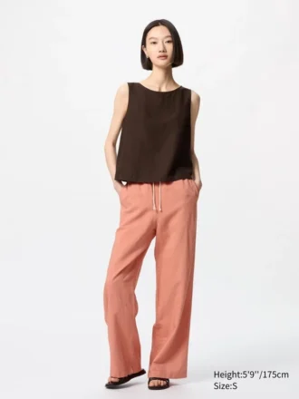 Blusa sin mangas de mezcla de lino para mujer