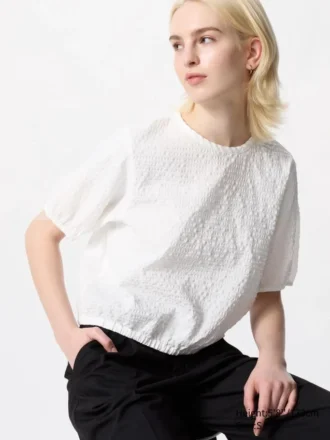 Blusa voluminosa de seersucker para mujer